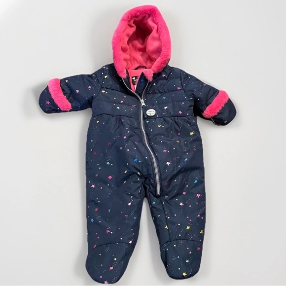 NWT GIRL'S ROTHSCHILD ONE PIECE BLUE PINK SNOWSUIT  6-9 Mo Galaxy Star Metallic - Picture 1 of 9
